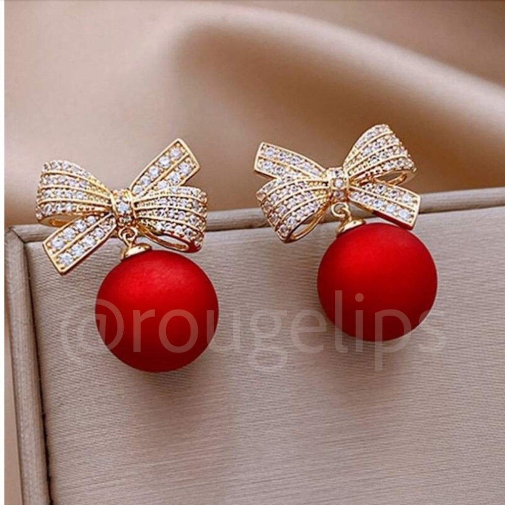 Fashion Stud Earrings Christmas Ornaments Red Yellow Gold Tone